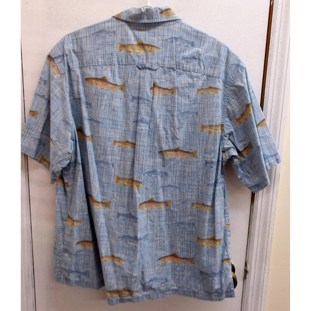 Columbia River Lodge Mens Small Blue Trout Fish Grid Short Sleeve Shirt /#26356 - Picture 2 of 3
